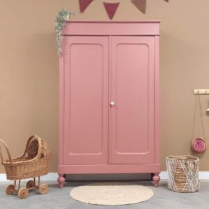 Vintage meiden kledingkast kinderkast halkast speelgoedkast oud-roze