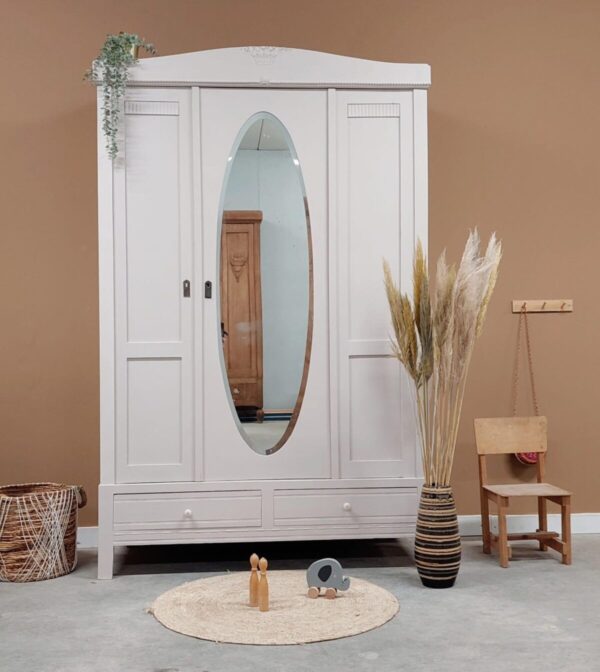 Demontabele vintage spiegelkast kinderkledingkast taupe
