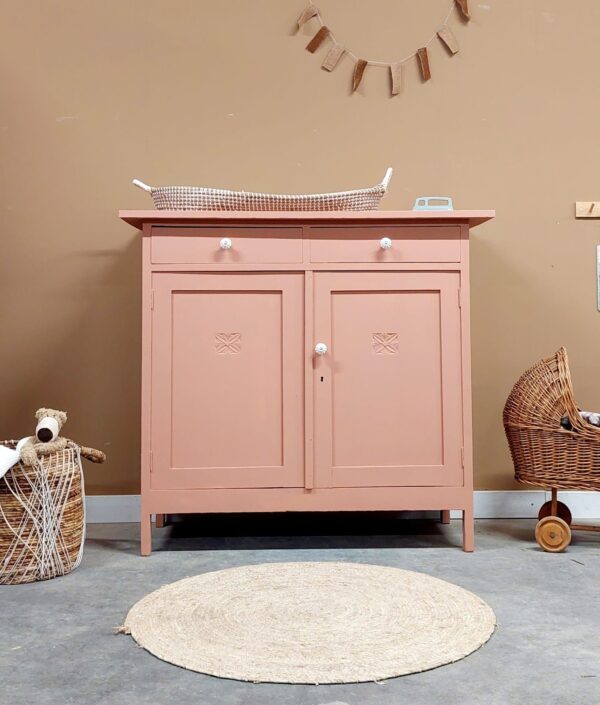 vintage commode terracotta roze meidencommode jongenscommode