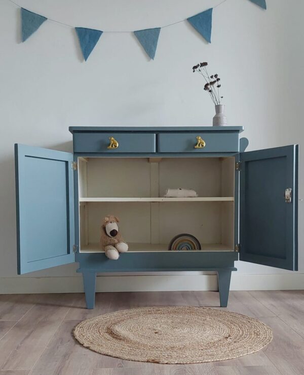 Vintage kleine commode speelgoedkast blauwe