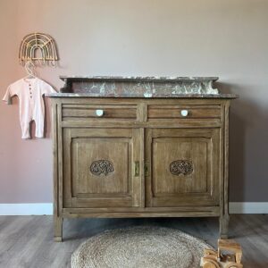 Belgisch vintage commode houtkleur met marmeren blad