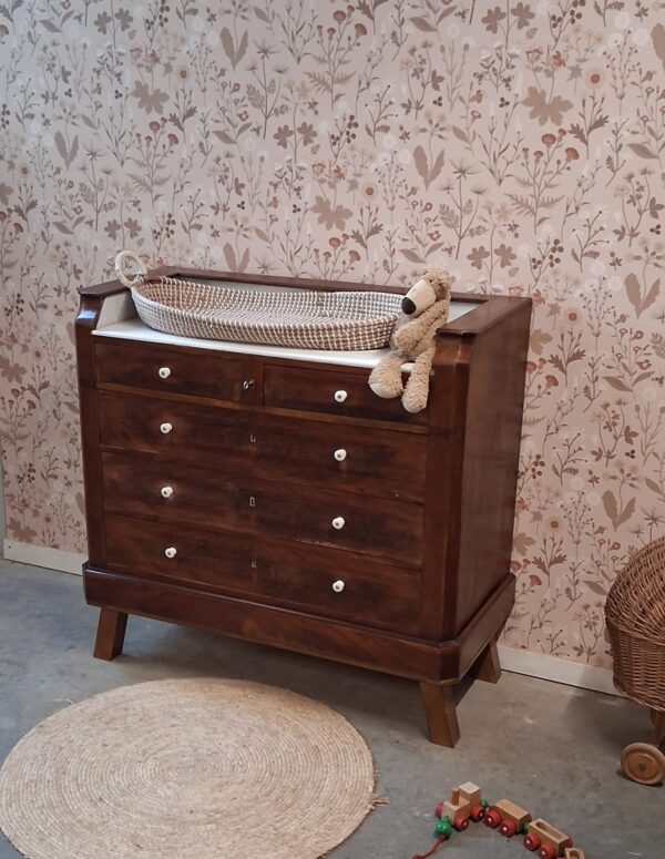 Franse Vintage Commode Met lades en Wit Marmeren Blad
