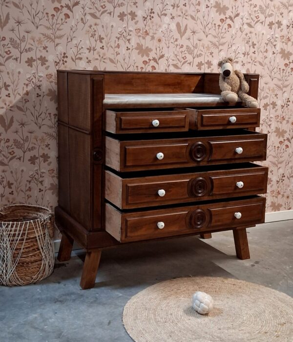 Franse Vintage Commode Met lades en Wit Marmeren Blad 'Emma'