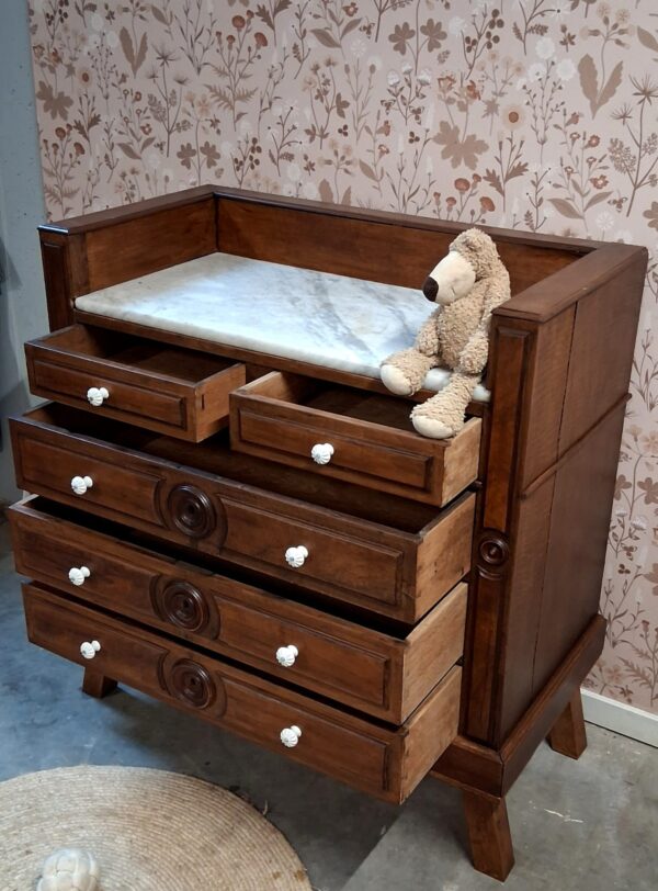 Franse Vintage Commode Met lades en Wit Marmeren Blad 'Emma'