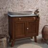 Vintage houtkleur commode met wit marmerenblad