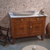 Vintage houtkleur commode met wit marmerenblad