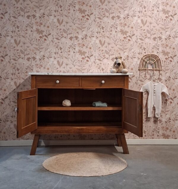 Vintage houten commode met wit marmerenblad dressoir 'Vince'