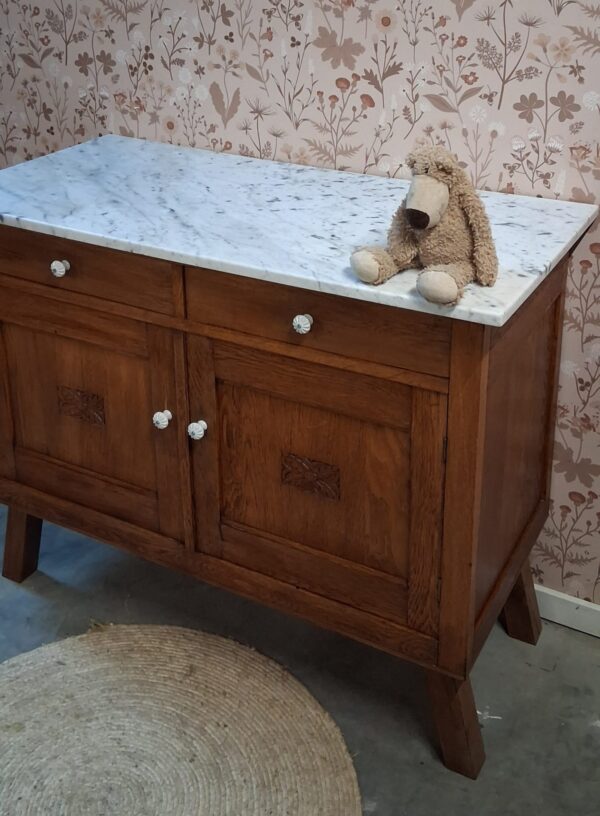 Vintage houten commode met wit marmerenblad dressoir 'Vince'