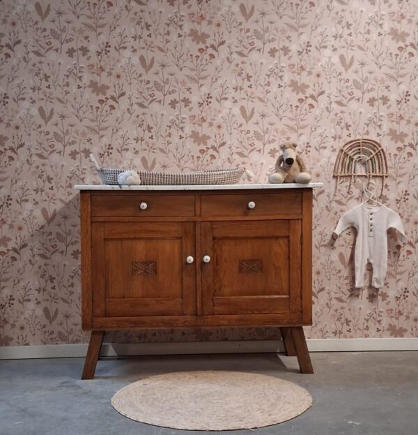 Vintage houten commode met wit marmerenblad dressoir 'Vince'