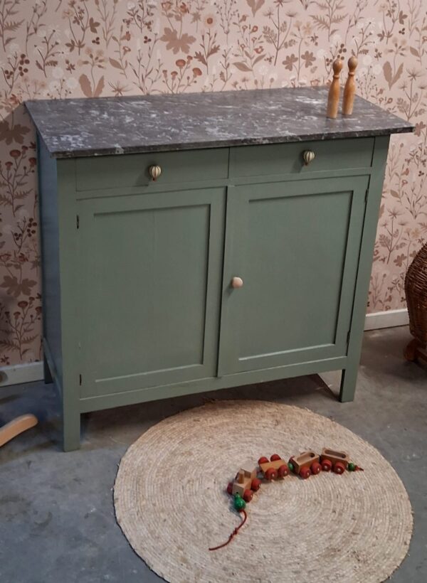 Vintage groene commode met marmeren blad  ‘Eden’