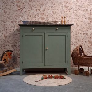 Vintage houtkleur commode met wit marmerenblad