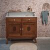 Vintage houtkleur commode met wit marmerenblad