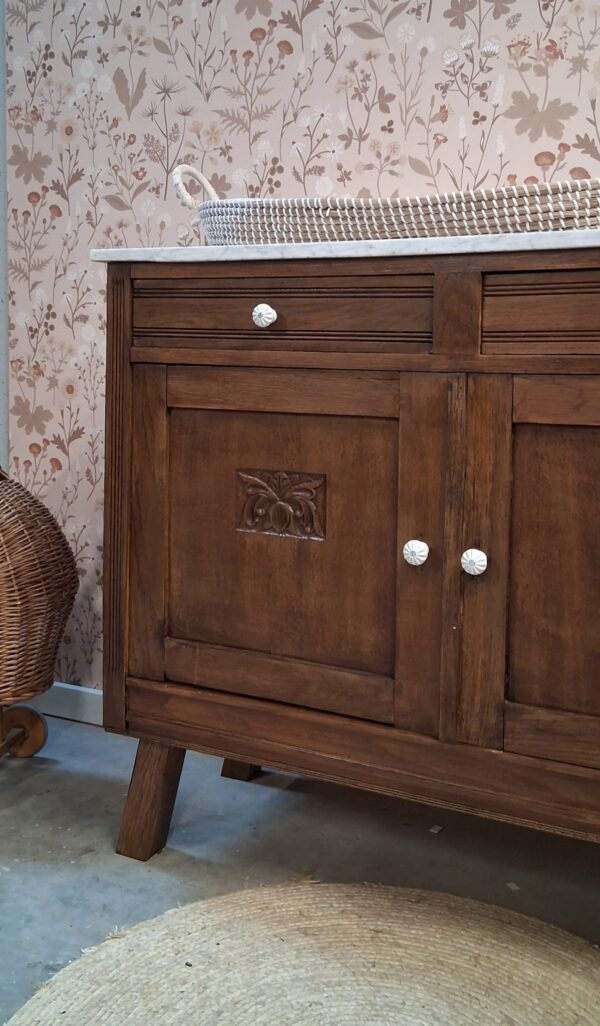 WhatsApp Image 2026-03-13 at 23.07.47 (1) Vintage Houten Commode/badkamermeubel Met Wit Marmerenblad