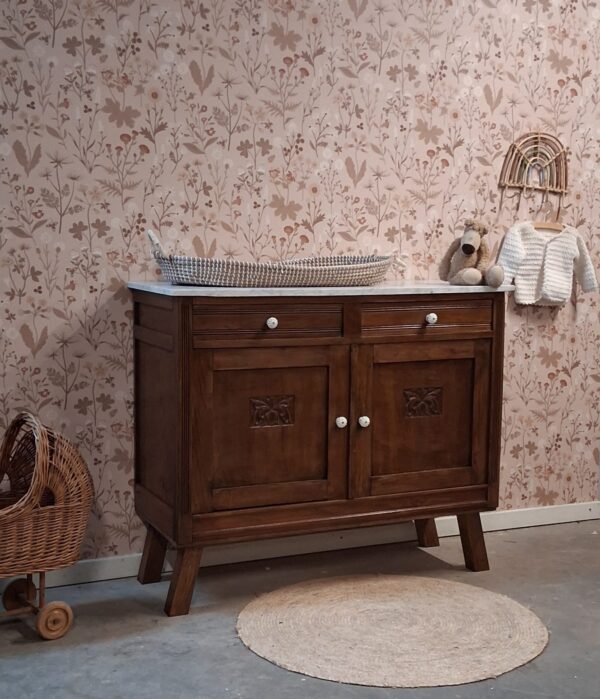 WhatsApp Image 2026-03-13 at 23.07.47 (2) Vintage houtkleur commode met wit marmerenblad